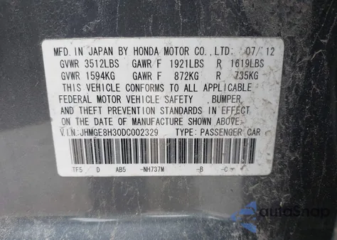 2013 Honda Fit from USA, damaged, VIN JHMGE8H30DC002329